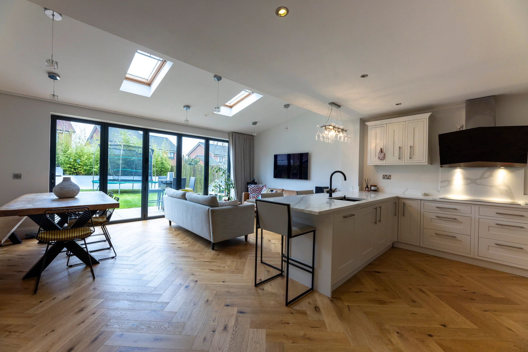 Open-plan interior designed with elegant furnishings